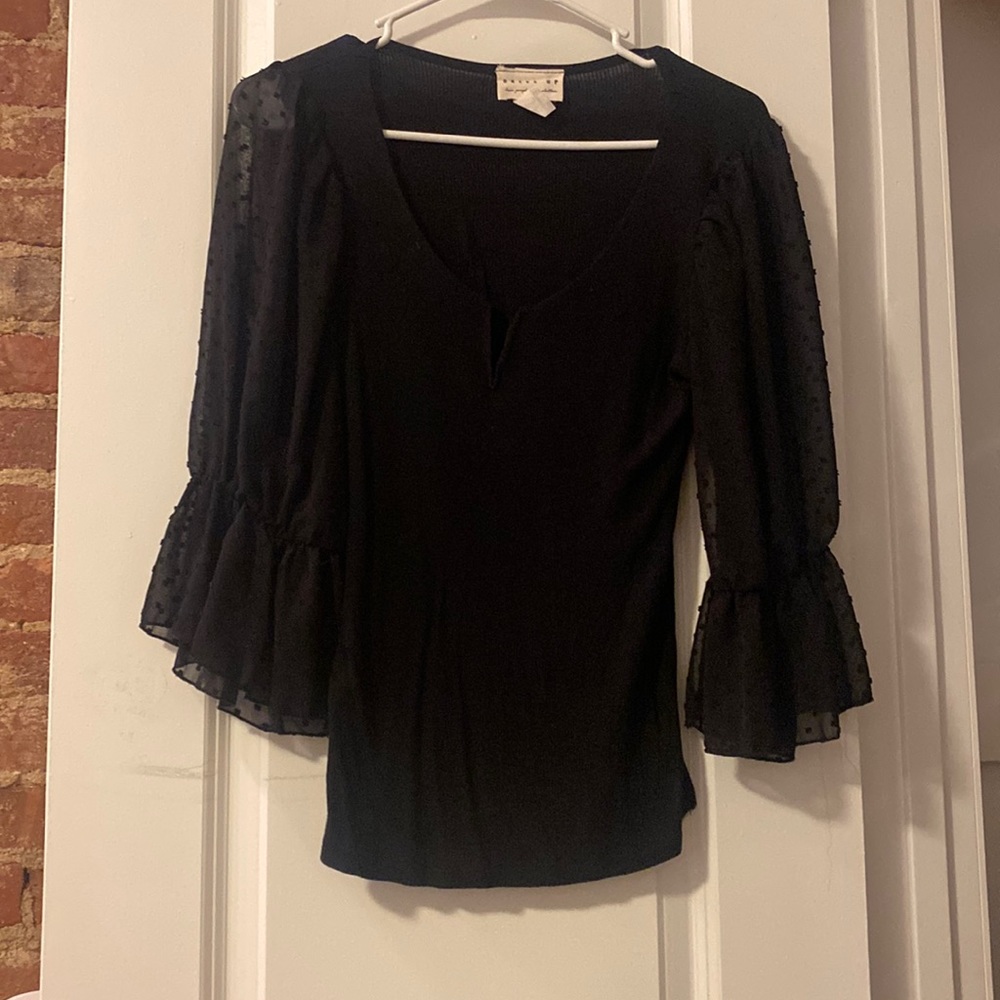 Black ribbed blouse with sheer sleeves - worn once!